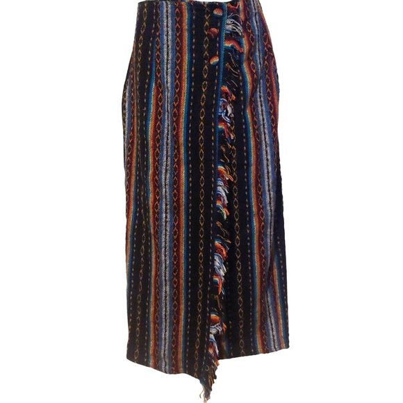 Guess By Georges Marciano Soft Colorful Ethnic Midi Wrap Skirt Fringe 27 - Picture 1 of 11